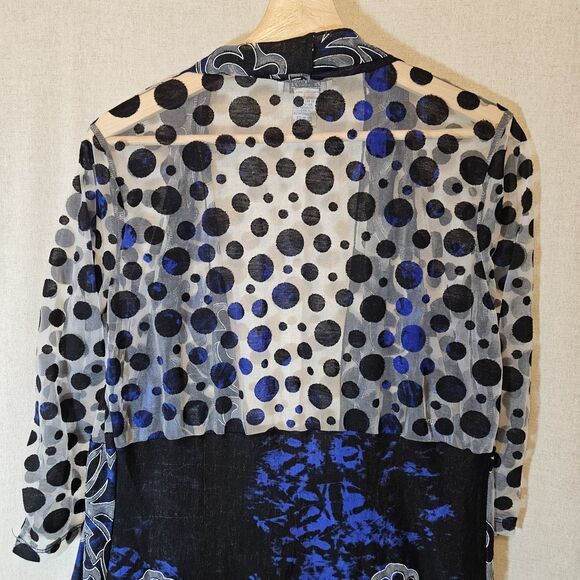 Anis A Cardigan Women Medium Black Blue 3/4 Sleeve Ruffle Fitted Sheer Boho - Picture 8 of 10